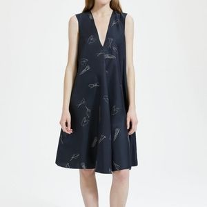 NWT Theory Abstract Twill V-Neck A-Line Dress